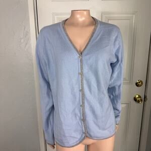 Studio 121 Women's Sweater L Cashmere V Crew neck L/S Cardigan Button Gray R3-15